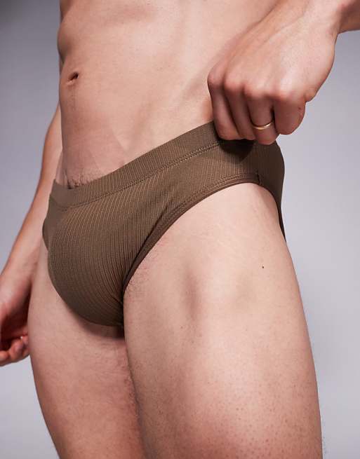 DESIGN Textured Swim Brief In Brown