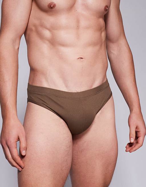 DESIGN textured swim brief in brown