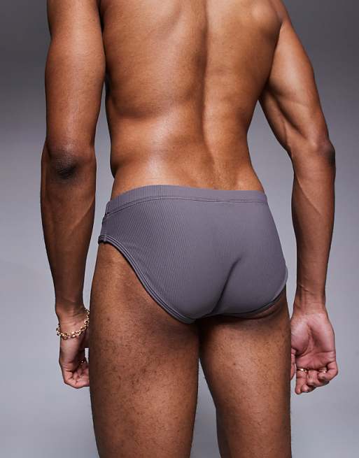 DESIGN Textured Swim Brief In Charcoal