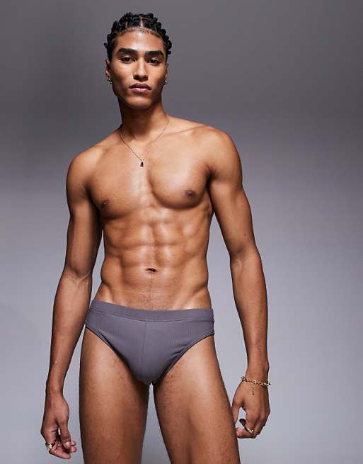 DESIGN Textured Swim Brief In Charcoal