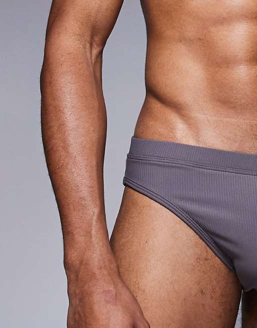 DESIGN Textured Swim Brief In Charcoal