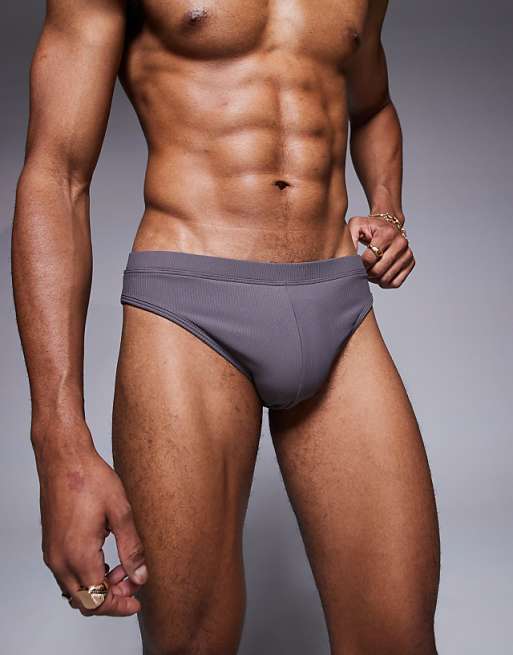 DESIGN textured swim brief in charcoal
