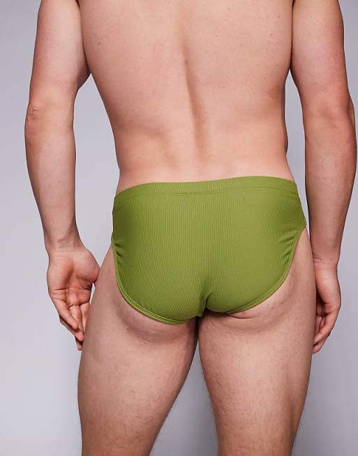 DESIGN Textured Swim Brief In Green