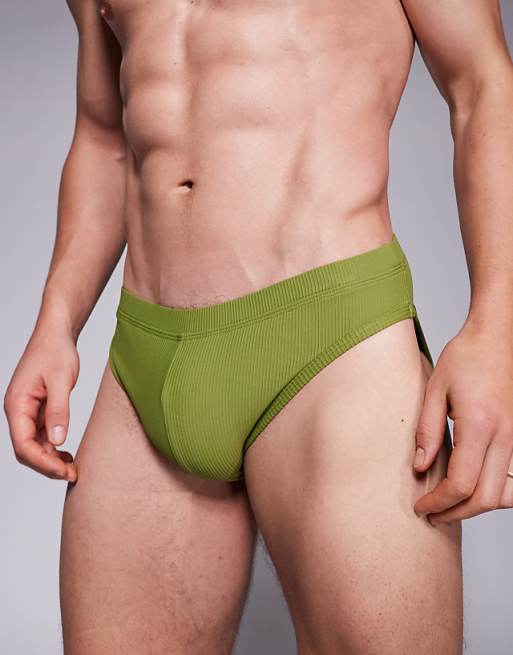 DESIGN textured swim brief in green