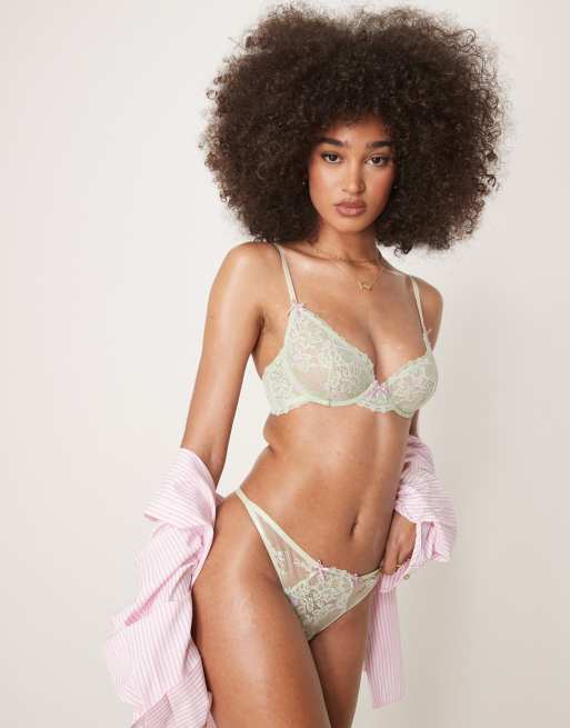 DESIGN Thea Embroidery Lingerie Set In Sage Green