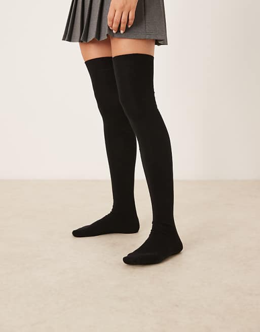 DESIGN Thigh High Socks In Black