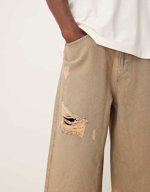 DESIGN Tinted Denim Jort With Distressing Detail