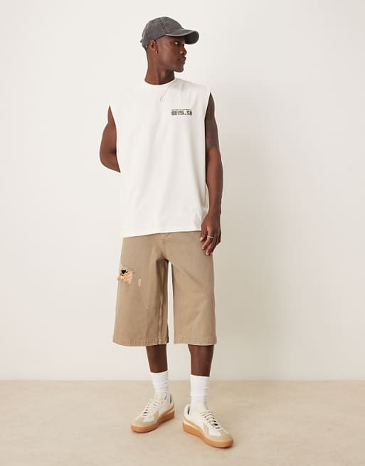 DESIGN tinted denim jort with distressing detail