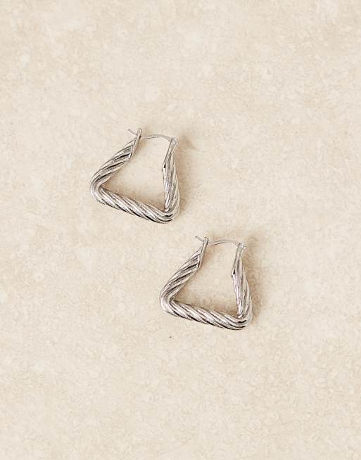 DESIGN triangular hoop earrings with twist detail in silver tone