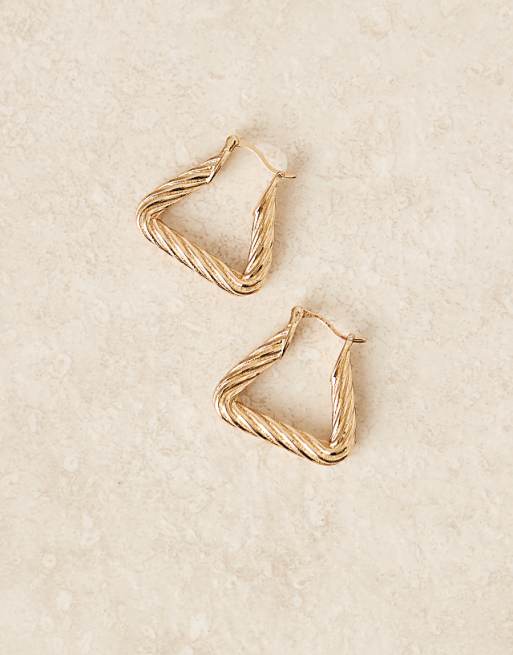 DESIGN triangular hoop earrings with twist detail in gold tone