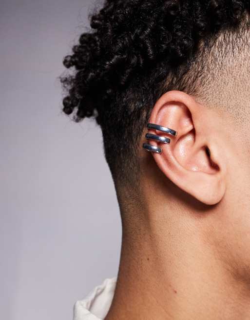 DESIGN Triple Layered Ear Cuff In Silver Tone