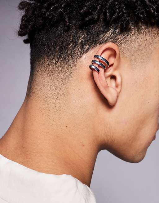 DESIGN triple layered ear cuff in silver tone