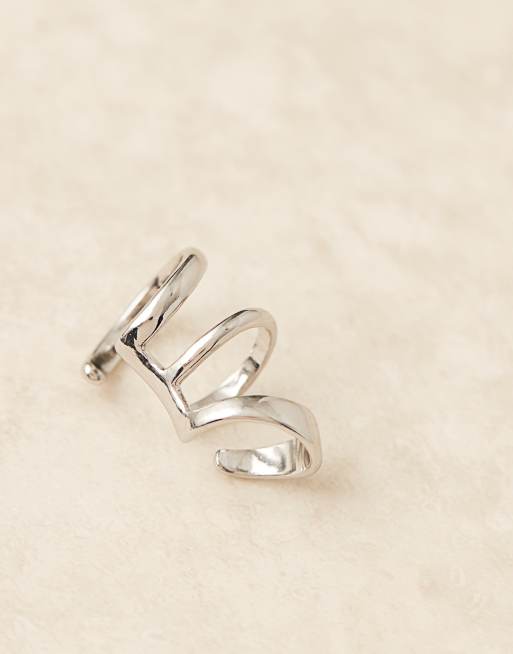 DESIGN Triple Row Ear Cuff In Silver Tone