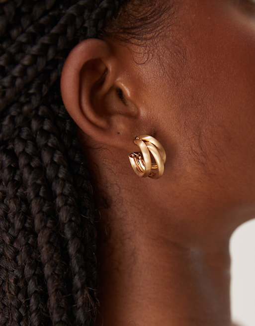 DESIGN triple row hoop earrings in mixed gold tones