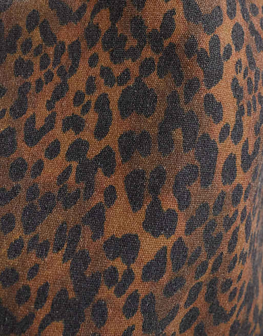 DESIGN Tubular Handle Canvas Tote Bag In Brown Leopard