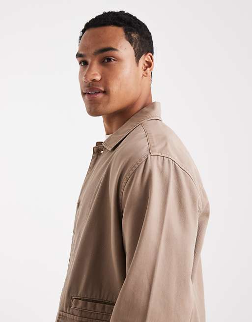 DESIGN Twill Overshirt With Badge Detail In Brown