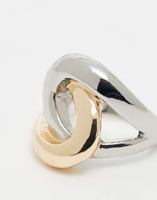 DESIGN Two-tone Ring With Interlocking Design In Silver And Gold Tone