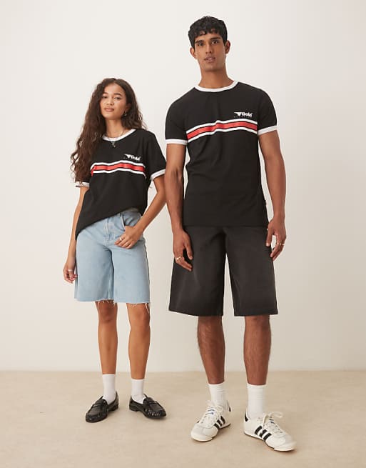 DESIGN Unisex Gola Regular Fit T-shirt With Stripe Detail In Black