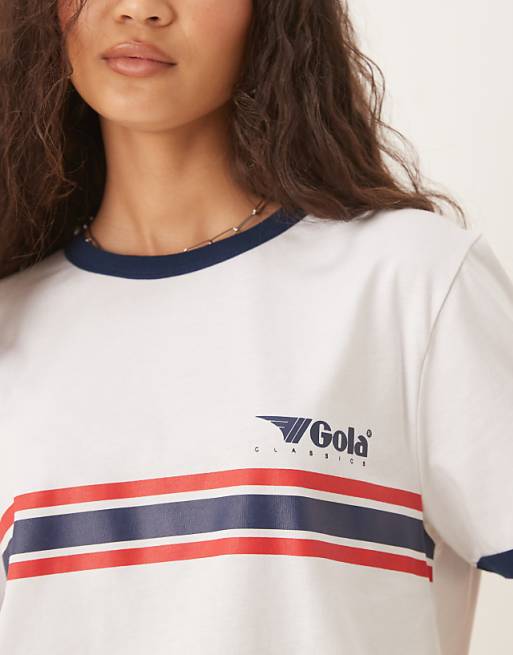DESIGN Unisex Gola Regular Fit T-shirt With Stripe Detail In White