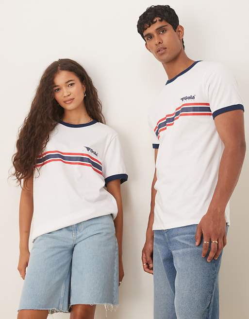 DESIGN unisex Gola regular fit t-shirt with stripe detail in white