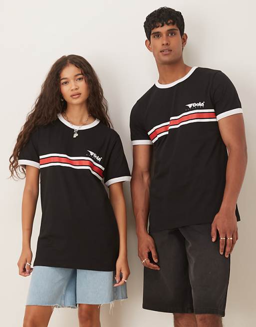 DESIGN unisex Gola regular fit t-shirt with stripe detail in black