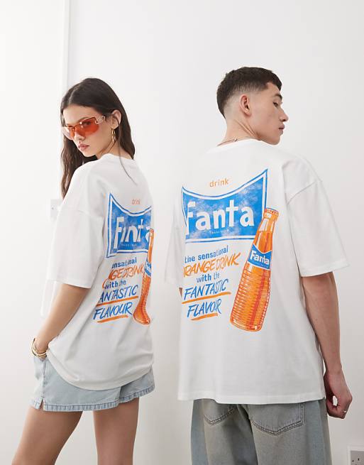 DESIGN Unisex Oversized License T-shirt With Fanta Prints In White