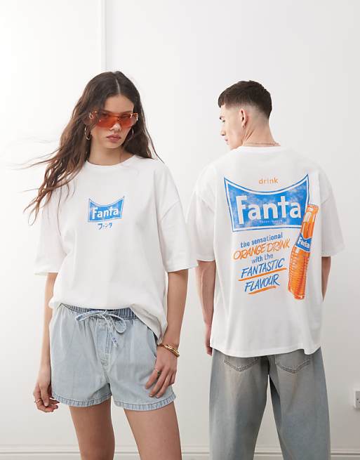DESIGN unisex oversized license t-shirt with Fanta prints in white