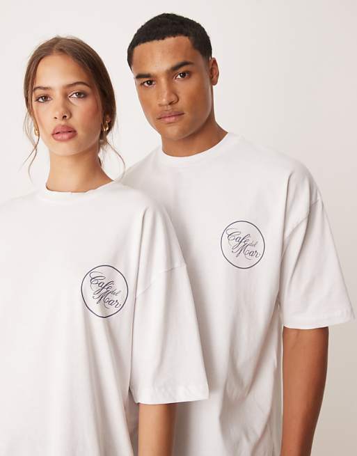 DESIGN Unisex Oversized T-shirt With Cafe Del Mar Prints In White