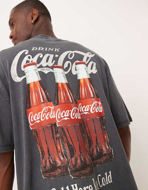 DESIGN Unisex Oversized T-shirt With Coca Cola Prints In Washed Black
