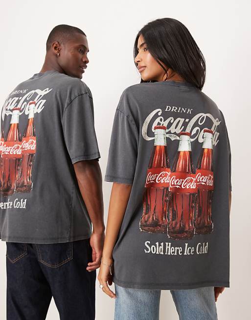 DESIGN unisex oversized t-shirt with Coca Cola prints in washed black
