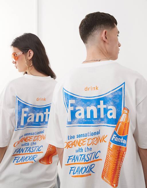DESIGN Unisex Oversized T-shirt With Fanta Prints In White