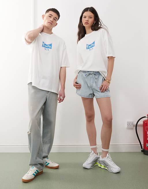 DESIGN Unisex Oversized T-shirt With Fanta Prints In White