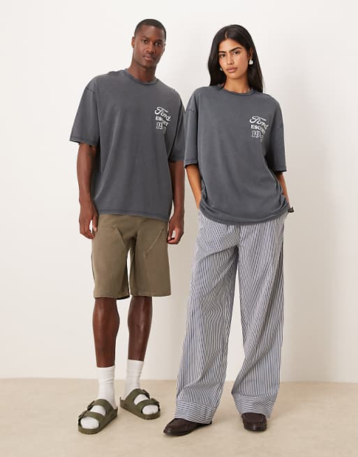 DESIGN Unisex Oversized T-shirt With Ford Prints In Black
