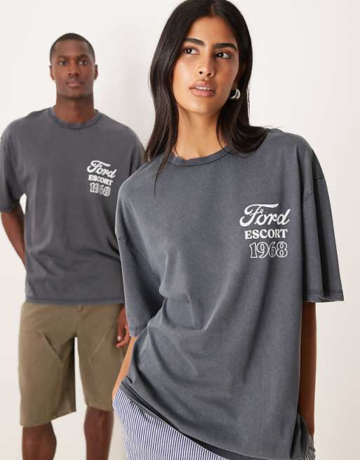 DESIGN Unisex Oversized T-shirt With Ford Prints In Black