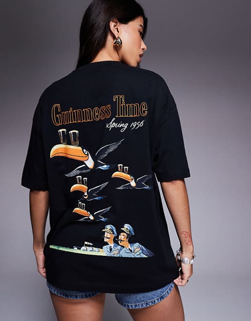 DESIGN Unisex Oversized T-shirt With Guinness Prints In Black