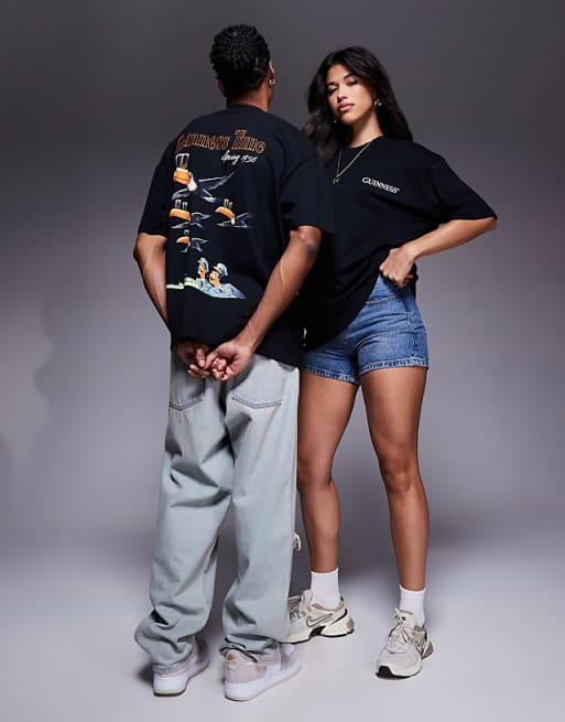 DESIGN Unisex Oversized T-shirt With Guinness Prints In Black