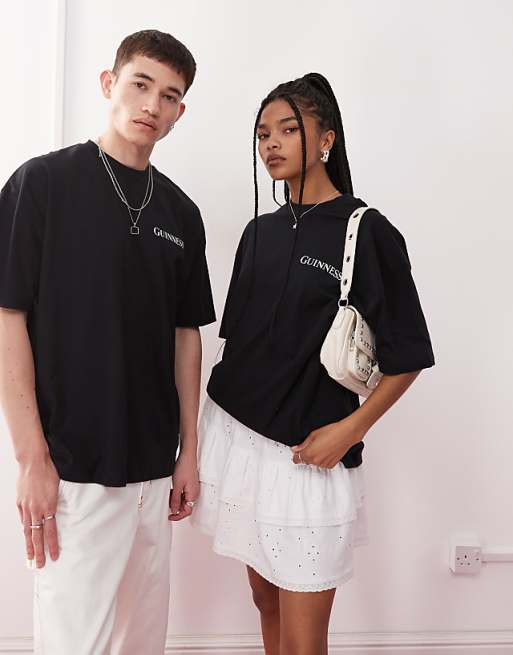 DESIGN Unisex Oversized T-shirt With Guinness Prints In Black