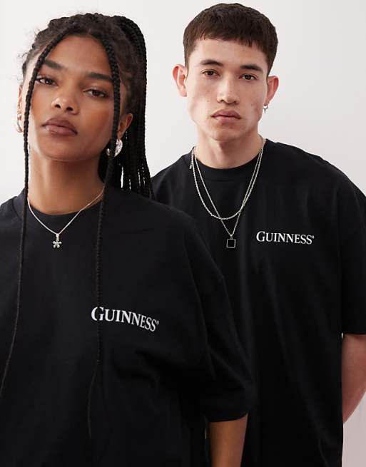 DESIGN Unisex Oversized T-shirt With Guinness Prints In Black