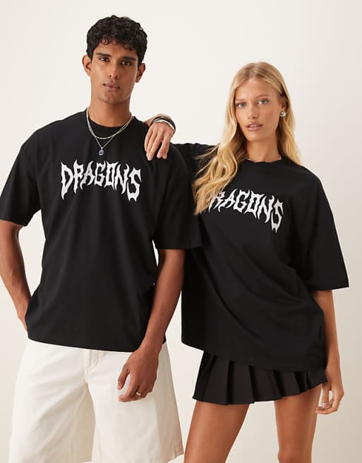 DESIGN Unisex Oversized T-shirt With How To Train Your Dragon Toothless Prints In Black