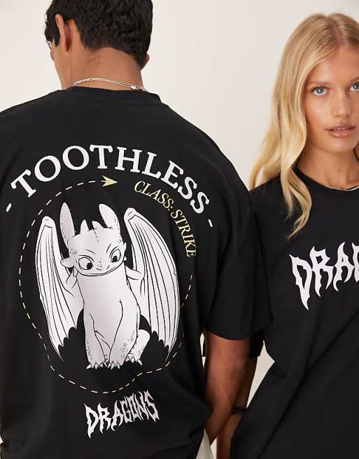 DESIGN Unisex Oversized T-shirt With How To Train Your Dragon Toothless Prints In Black