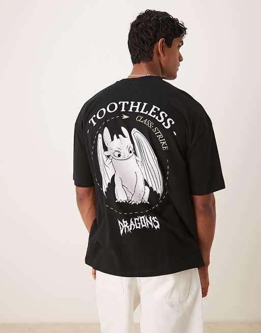 DESIGN Unisex Oversized T-shirt With How To Train Your Dragon Toothless Prints In Black