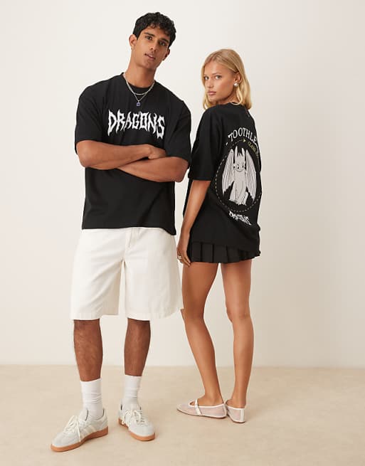 DESIGN unisex oversized t-shirt with How To Train Your Dragon Toothless prints in black