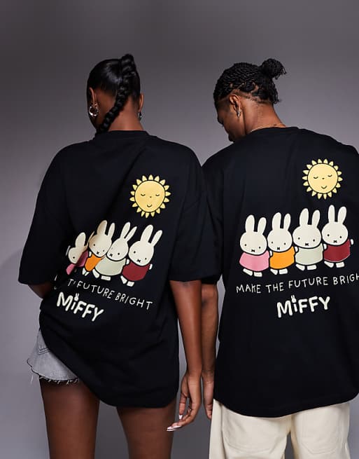 DESIGN Unisex Oversized T-shirt With Miffy Prints In Black