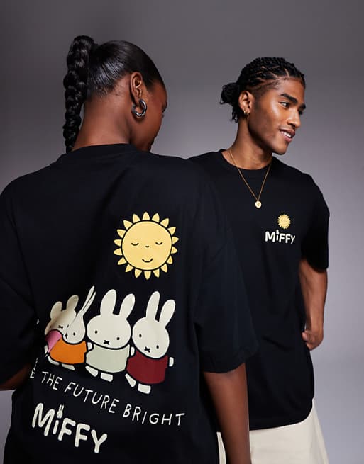 DESIGN Unisex Oversized T-shirt With Miffy Prints In Black