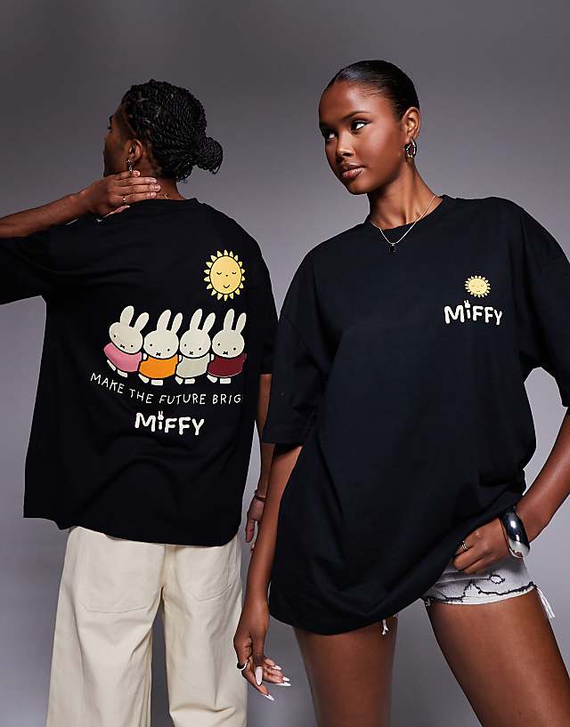 DESIGN unisex oversized t-shirt with Miffy prints in black