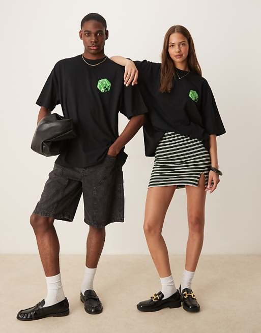 DESIGN Unisex Oversized T-shirt With Minecraft Prints In Black