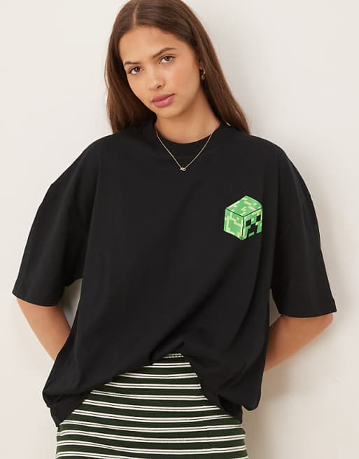DESIGN Unisex Oversized T-shirt With Minecraft Prints In Black