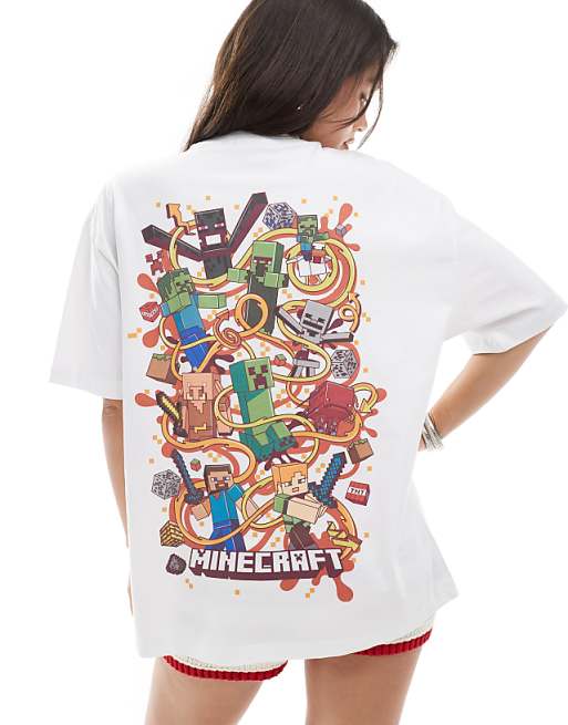 DESIGN Unisex Oversized T-shirt With Minecraft Prints In White