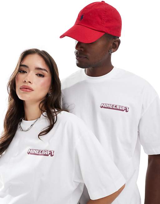 DESIGN Unisex Oversized T-shirt With Minecraft Prints In White