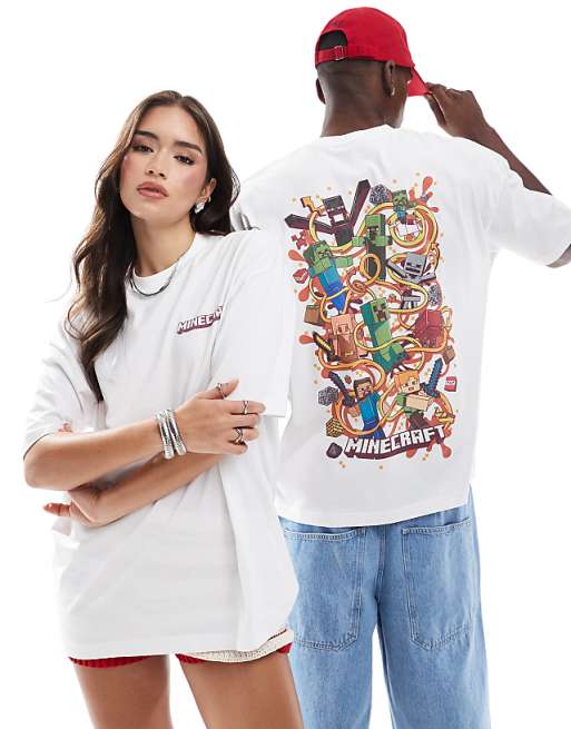 DESIGN unisex oversized t-shirt with Minecraft prints in white